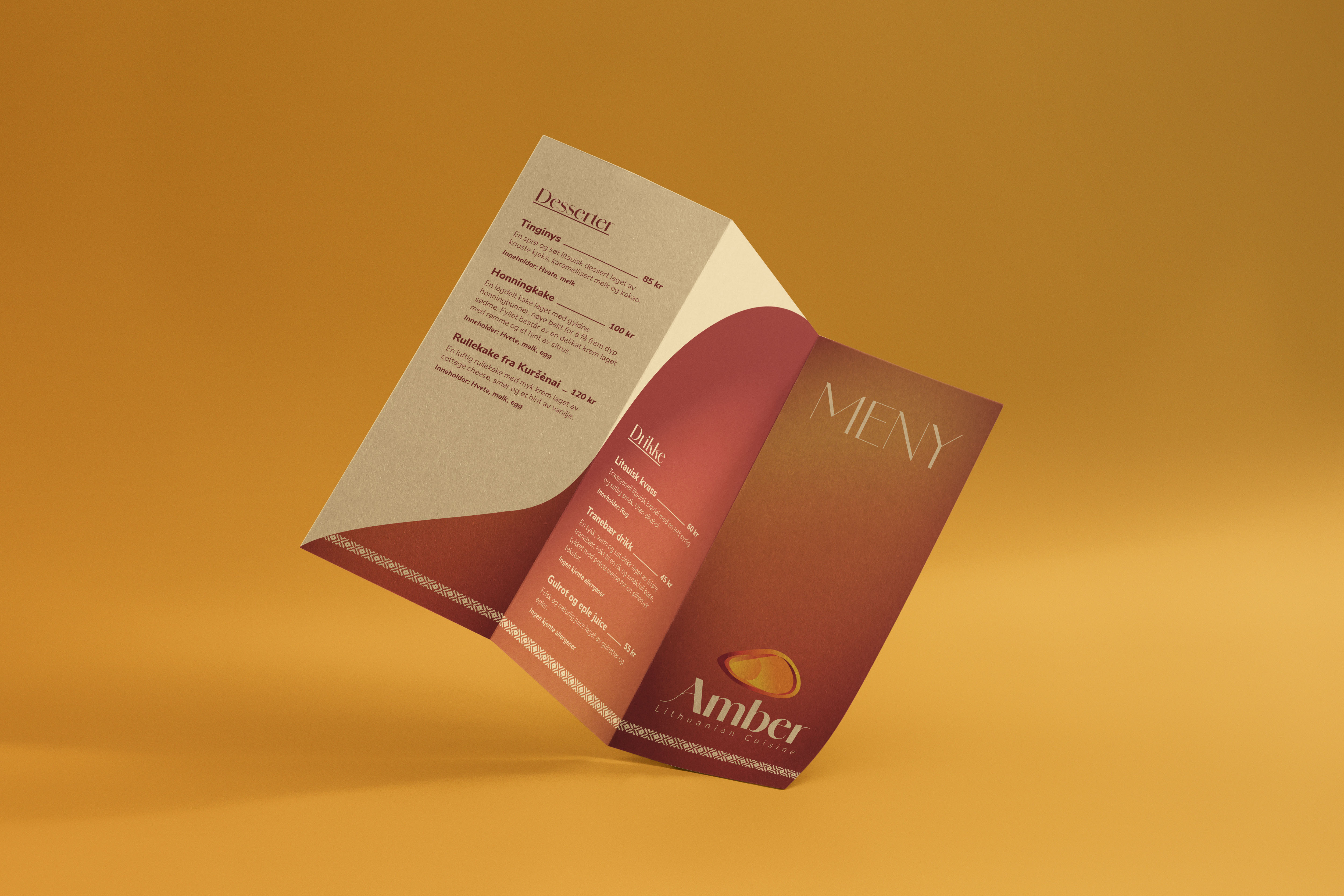 A restaurant menu in the form of a brochure